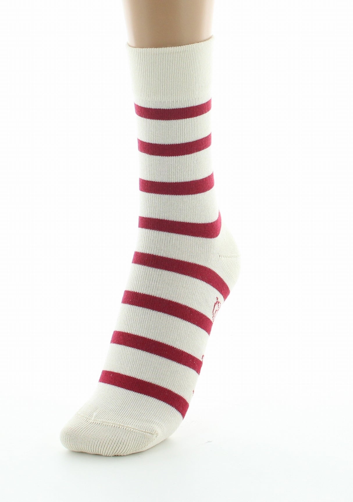 Chaussettes femme coton écru rayé rouge ECRU/ROUGE
