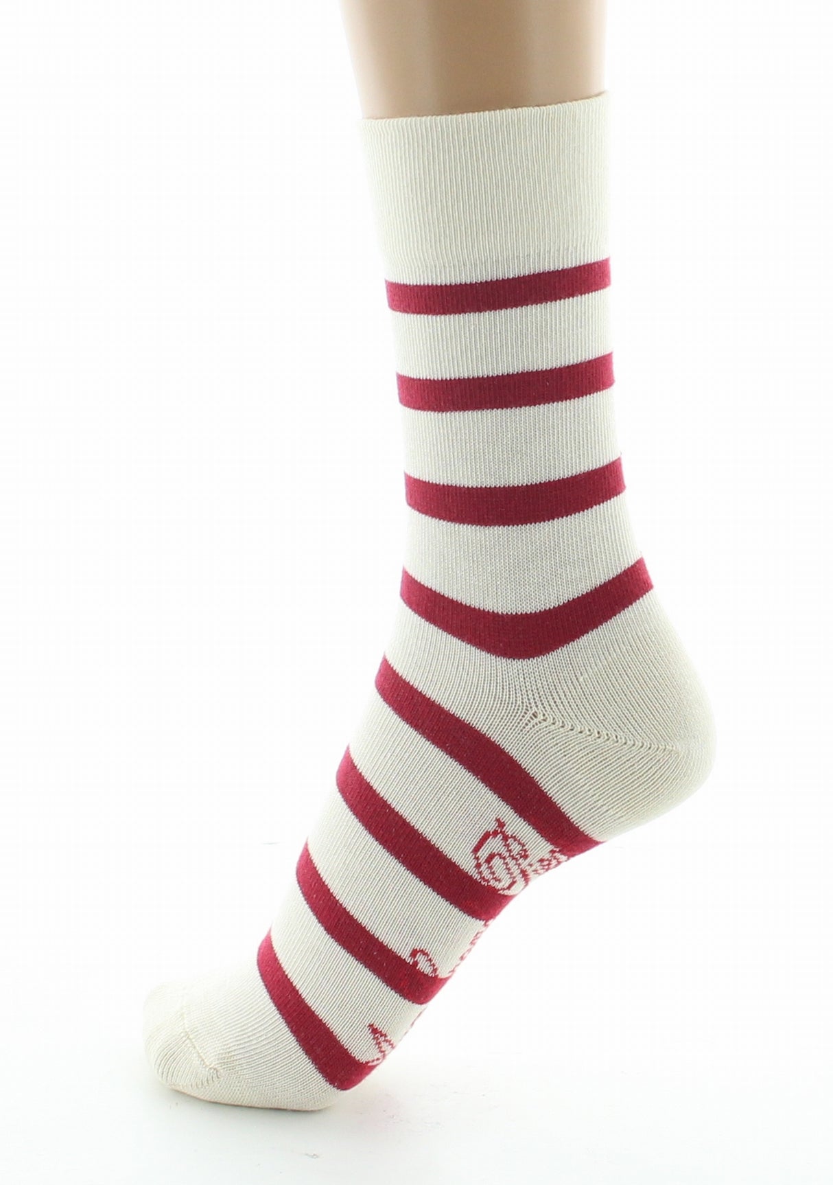 Chaussettes femme coton écru rayé rouge ECRU/ROUGE