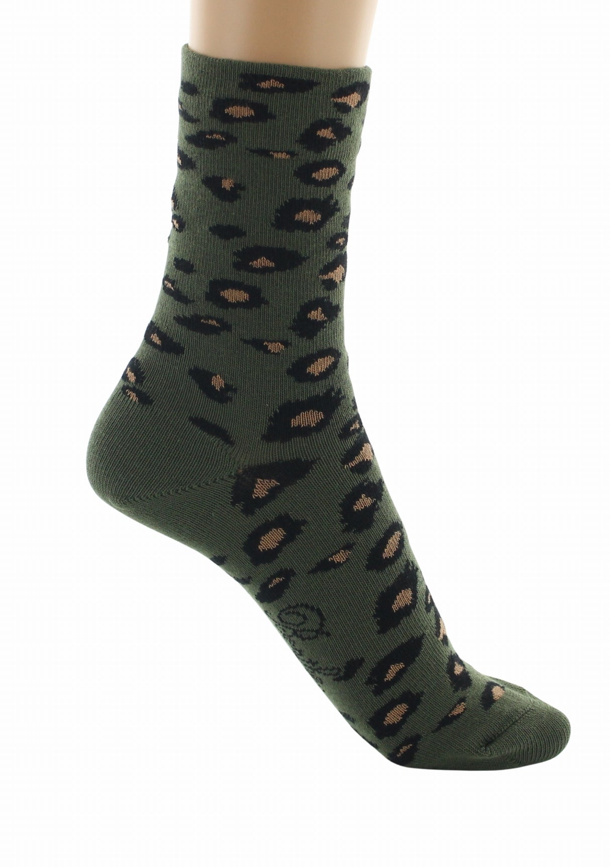 Chaussettes femme coton Léopard Kaki | Berthe Aux Grands Pied KAKI