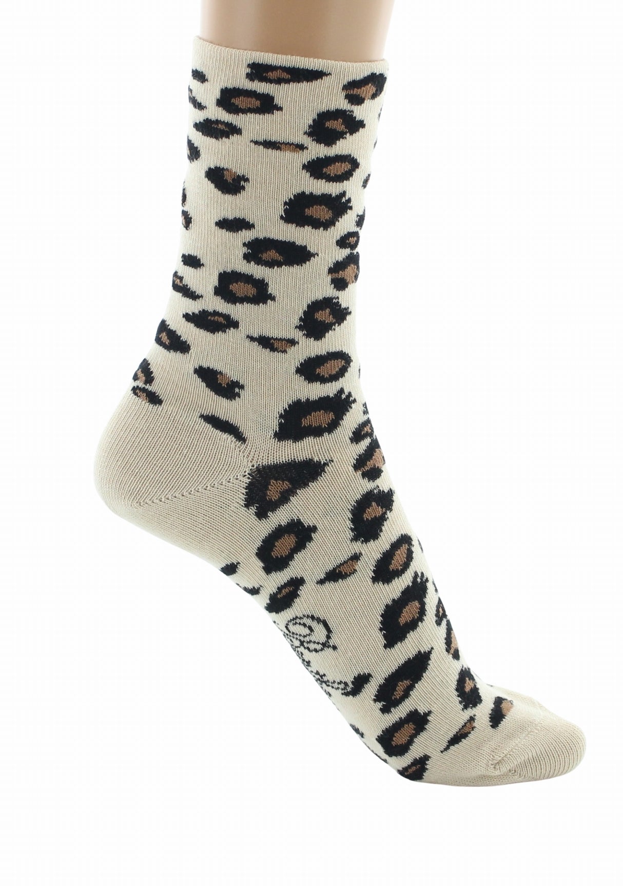 Chaussettes femme coton Léopard Écru | Berthe Aux Grands Pied ECRU