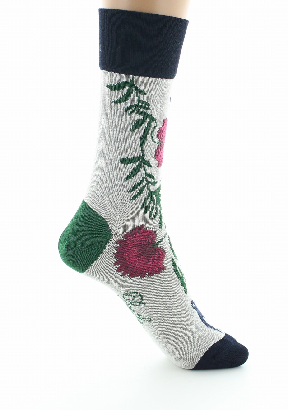 Chaussettes femme fil d'Ecosse Fleurs et Feuilles IVOIRE