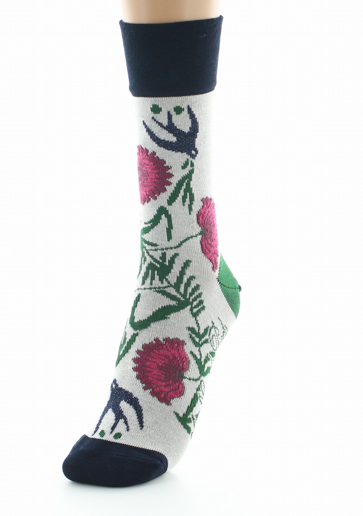 Chaussettes femme fil d'Ecosse Fleurs et Feuilles IVOIRE