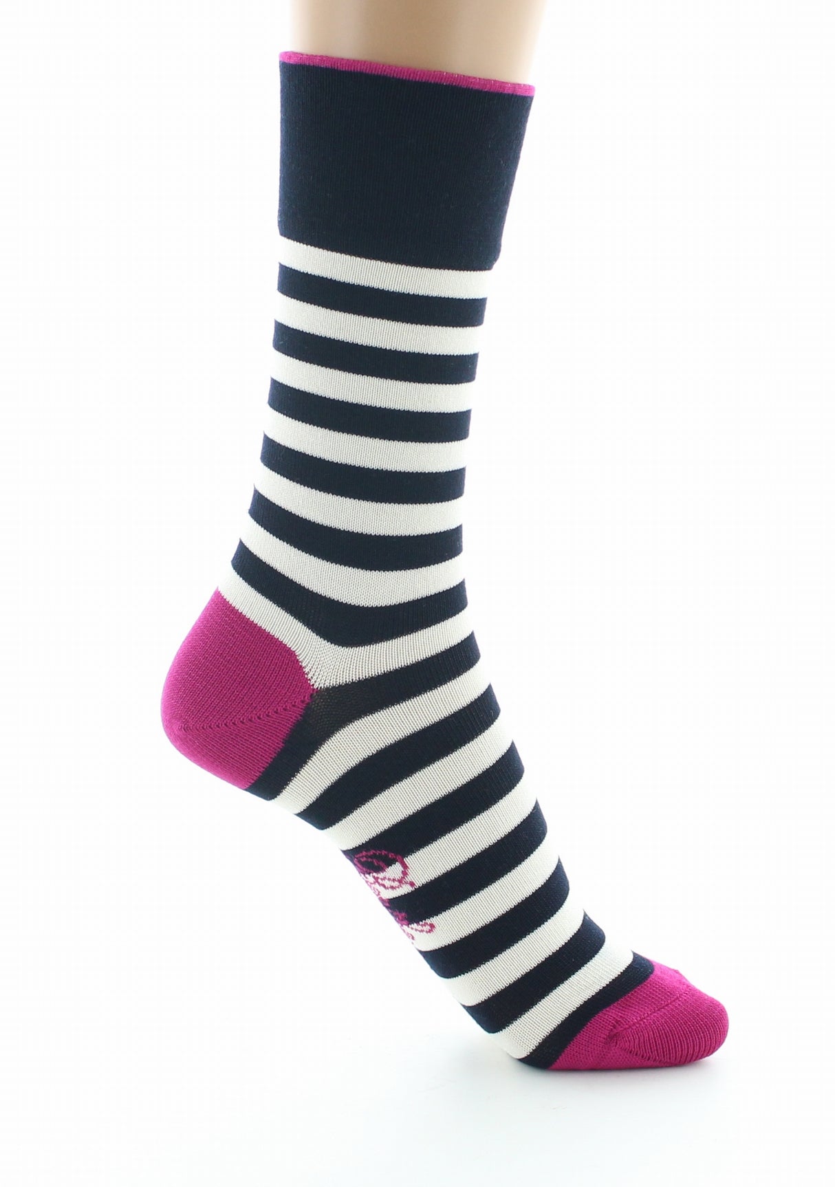 Chaussettes femme fil d'Ecosse rayures marine et ivoire MARINE