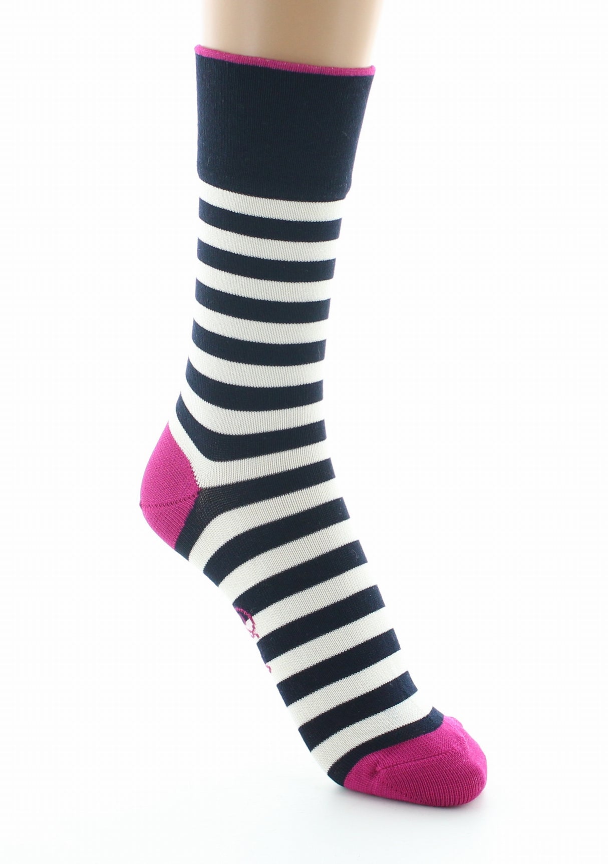Chaussettes femme fil d'Ecosse rayures marine et ivoire MARINE