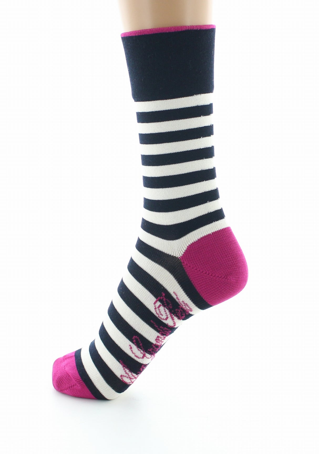 Chaussettes femme fil d'Ecosse rayures marine et ivoire MARINE