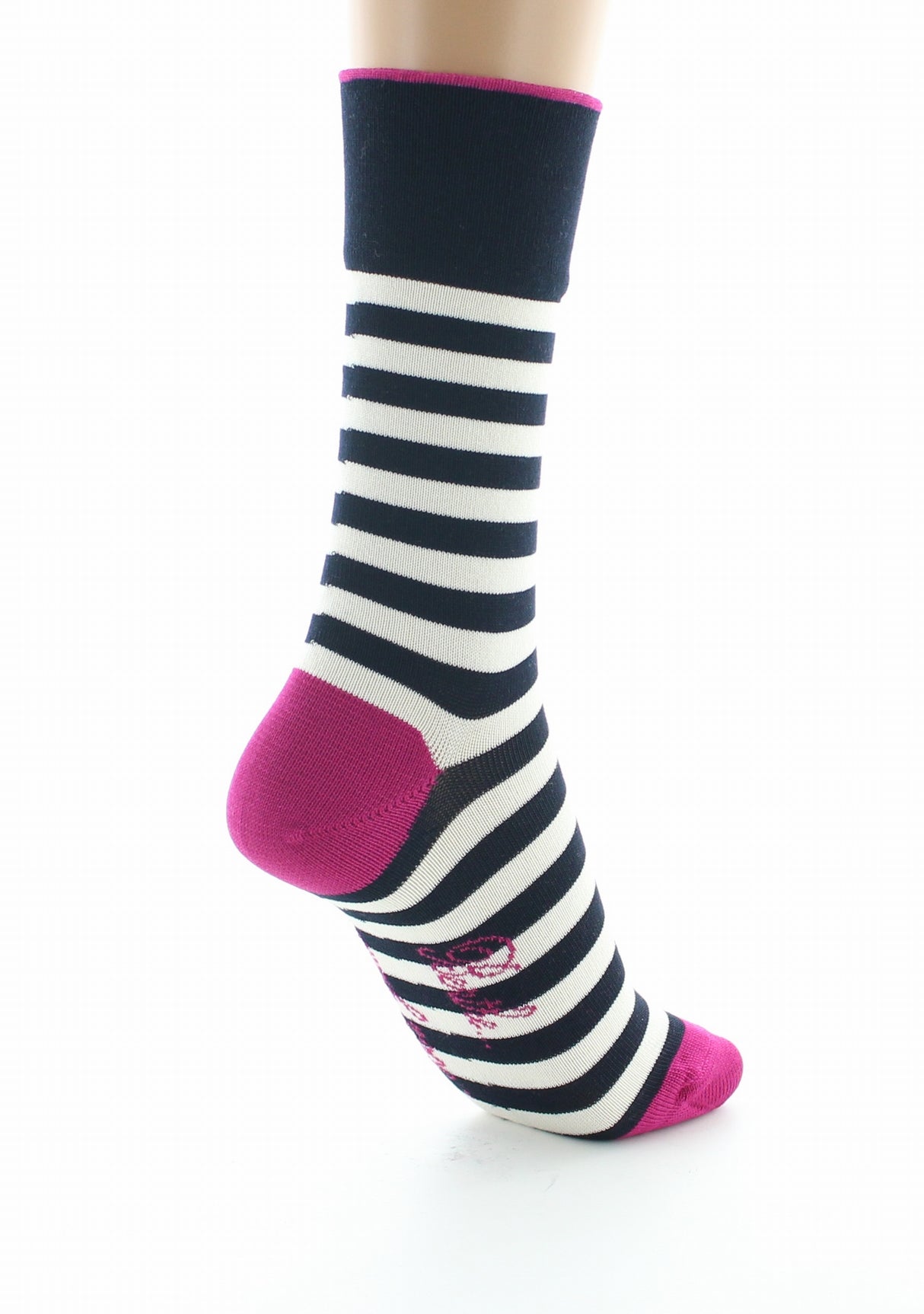 Chaussettes femme fil d'Ecosse rayures marine et ivoire MARINE