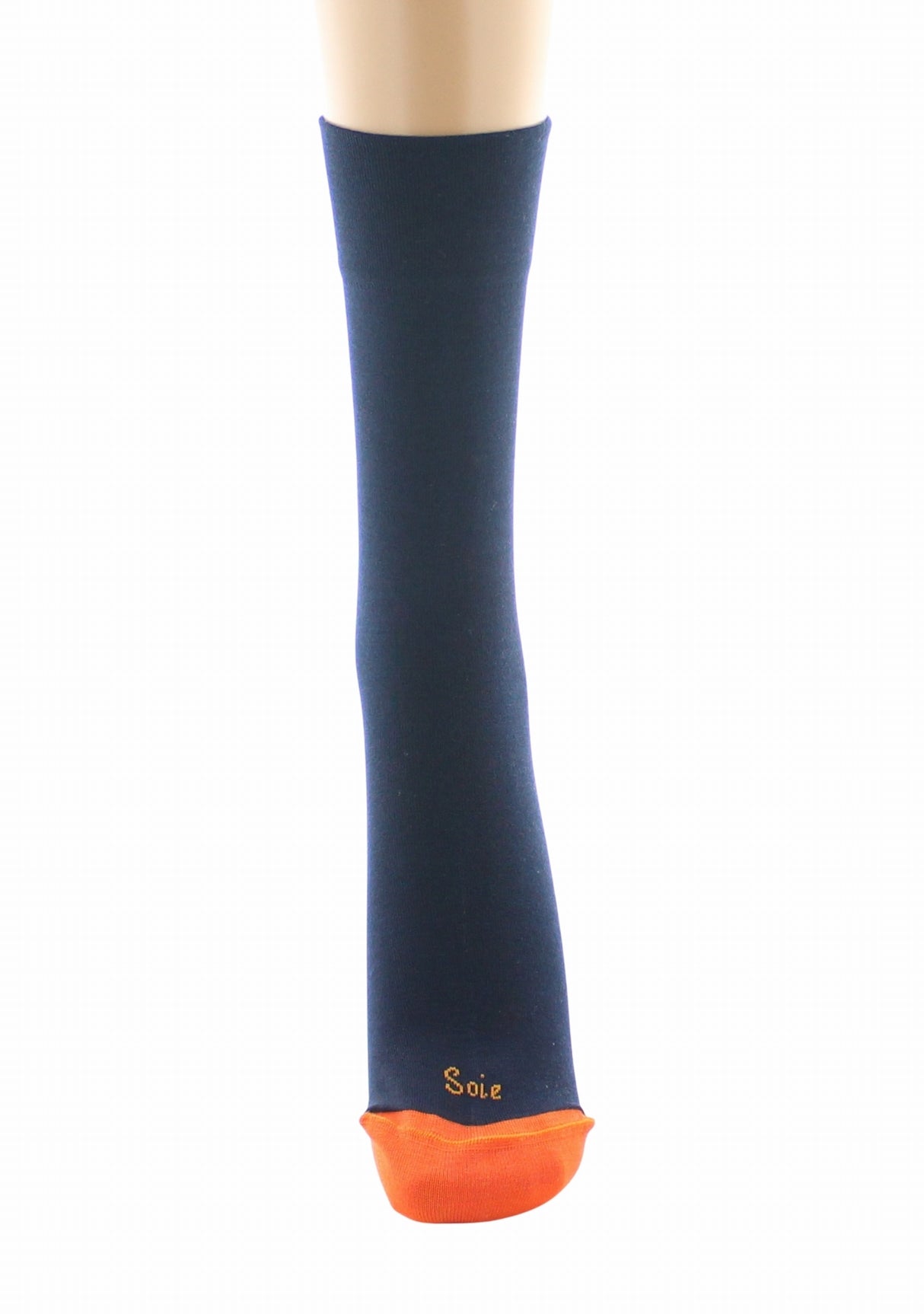 Chaussettes femme soie naturelle Berthe Marine/Orange MARINE/ORANGE
