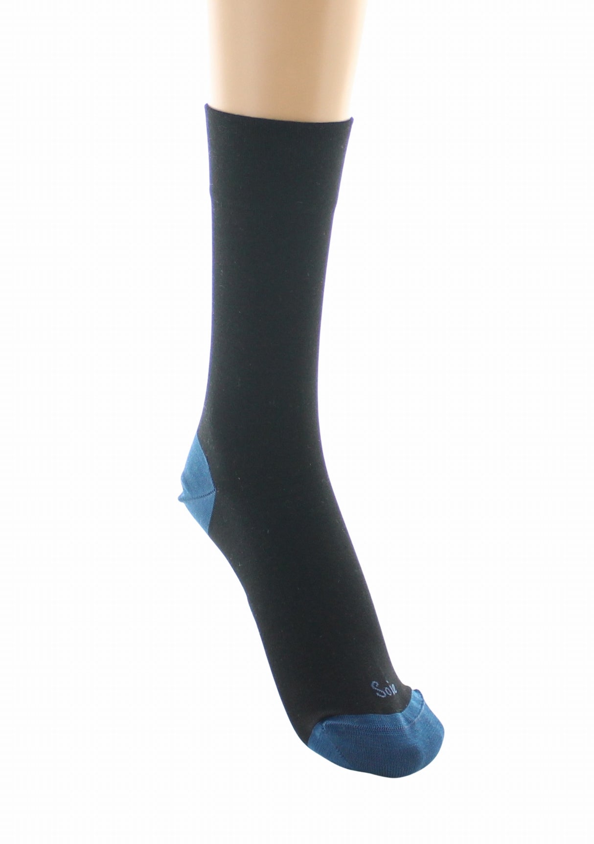 Chaussettes femme soie naturelle Berthe Noir/Bleu NOIR/BLEU