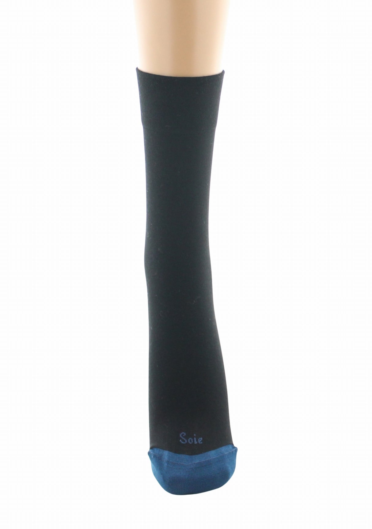 Chaussettes femme soie naturelle Berthe Noir/Bleu NOIR/BLEU