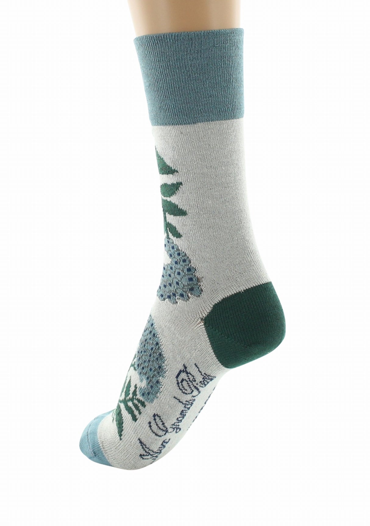 Chaussettes fil d’Écosse femme Berthe Aux Grands Pieds fleurs bleues ECRU