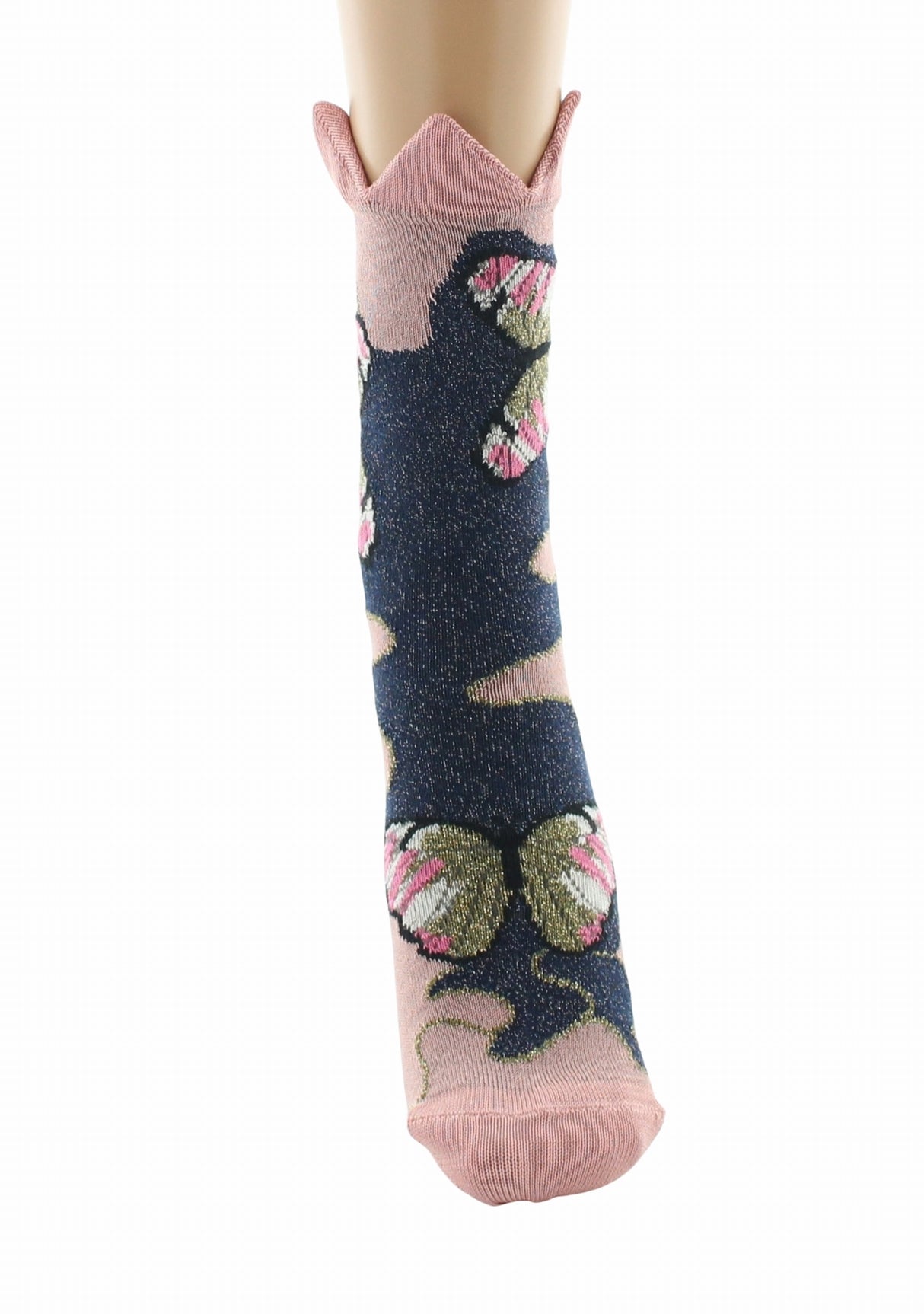 Chaussettes fil d’Écosse femme Berthe Aux Grands Pieds papillons et couronne ROSE