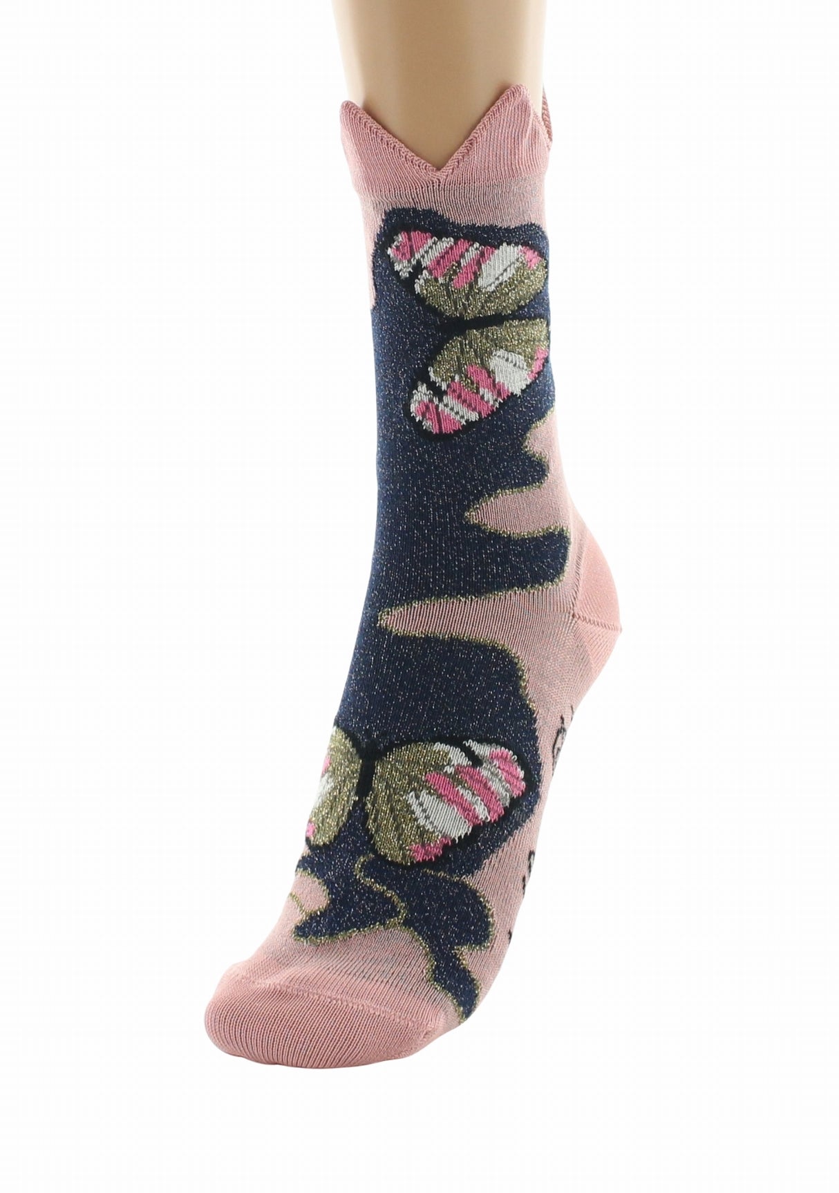 Chaussettes fil d’Écosse femme Berthe Aux Grands Pieds papillons et couronne ROSE