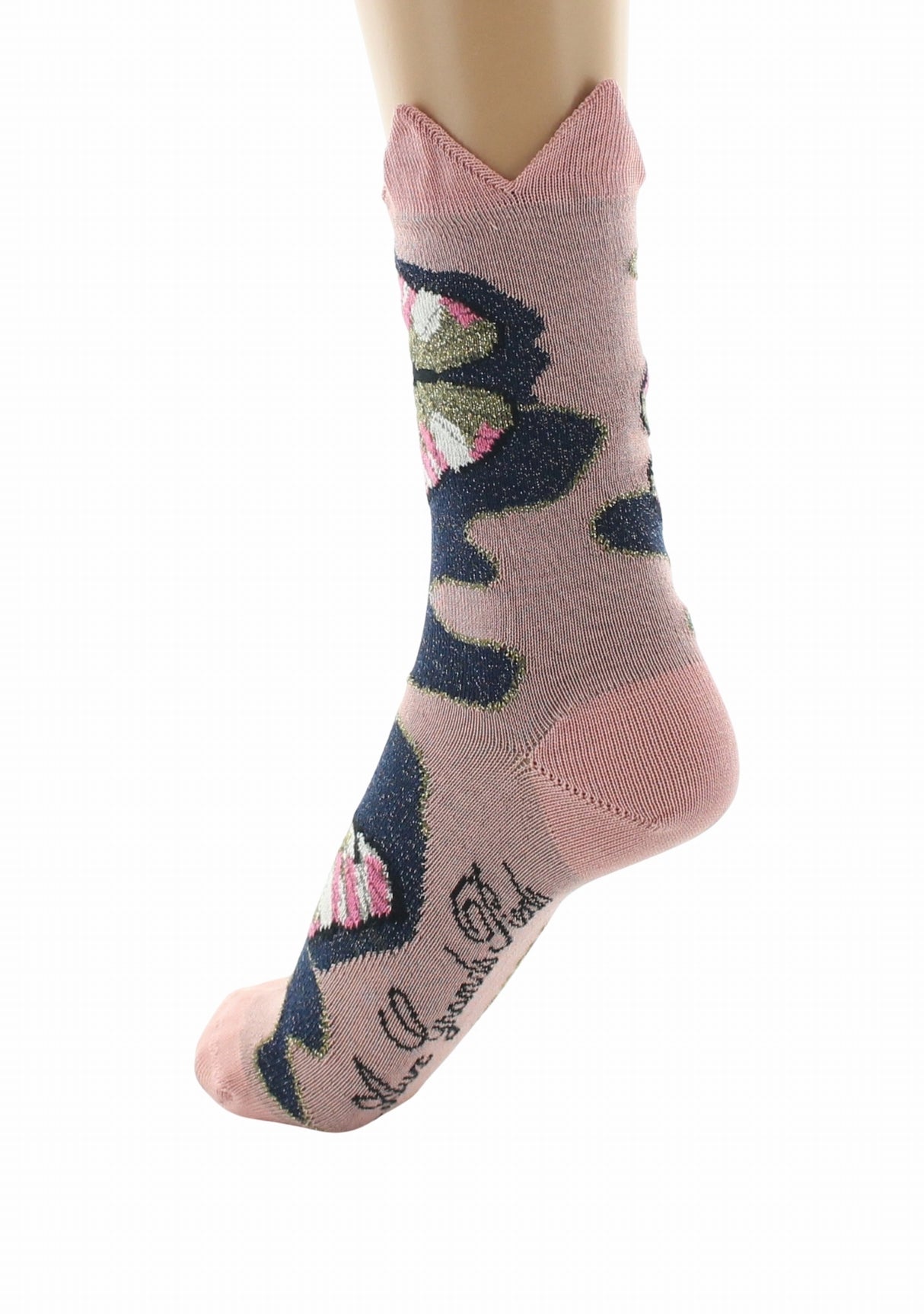 Chaussettes fil d’Écosse femme Berthe Aux Grands Pieds papillons et couronne ROSE