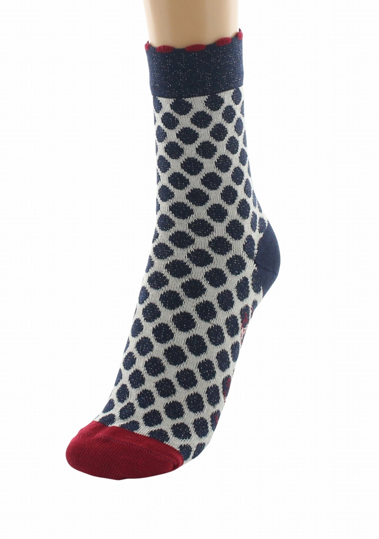 Chaussettes fil d’Écosse femme Berthe Aux Grands Pieds pois bleus lurex BLEU