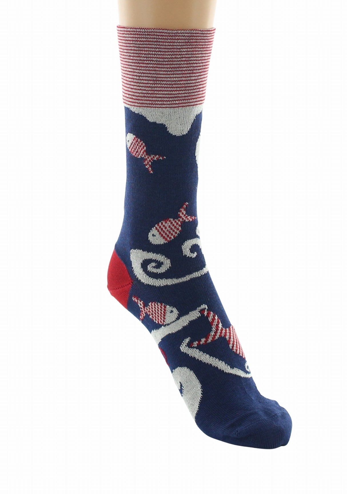 Chaussettes fil d’Écosse femme Berthe Aux Grands Pieds poissons rouges BLEU