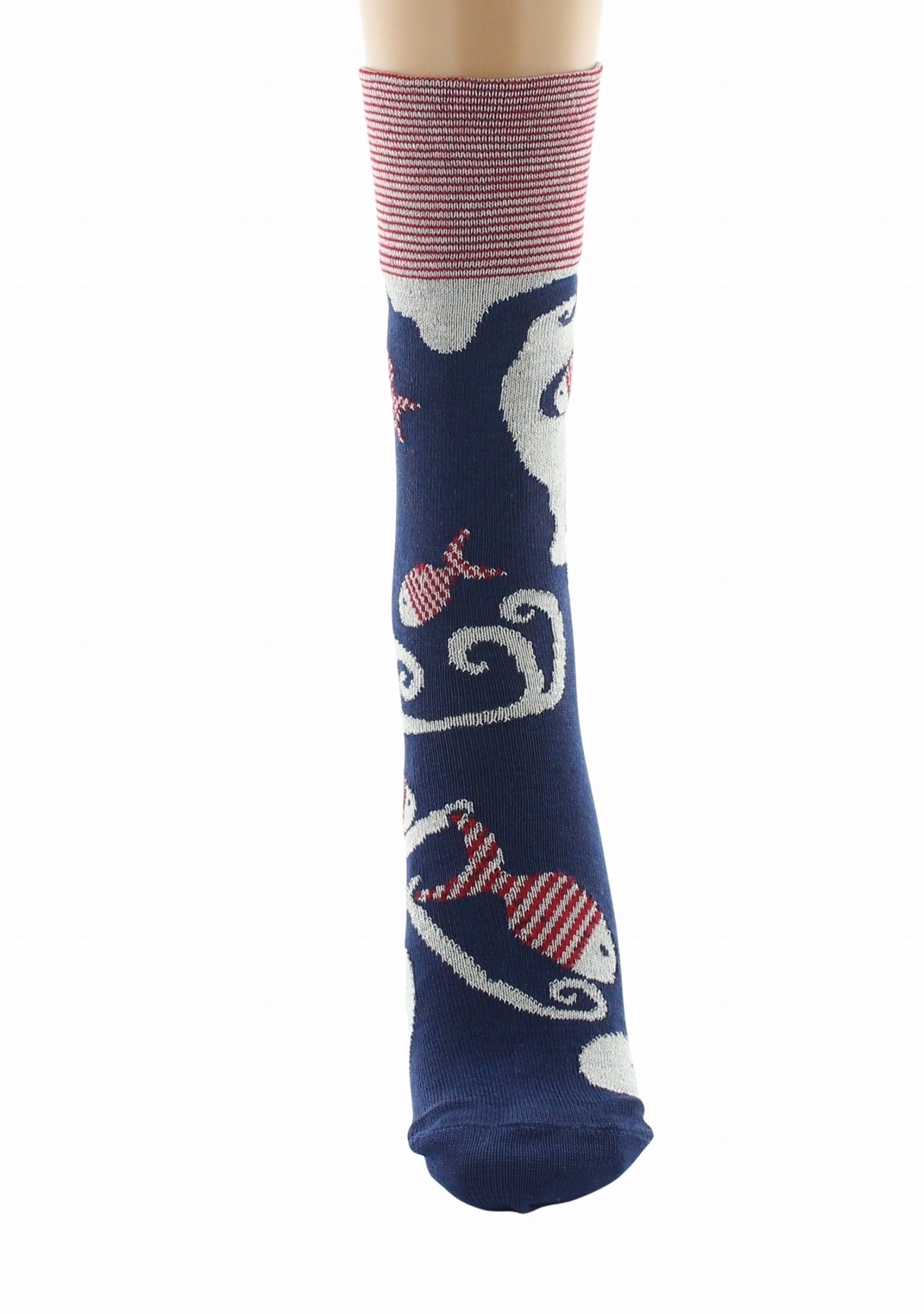 Chaussettes fil d’Écosse femme Berthe Aux Grands Pieds poissons rouges BLEU