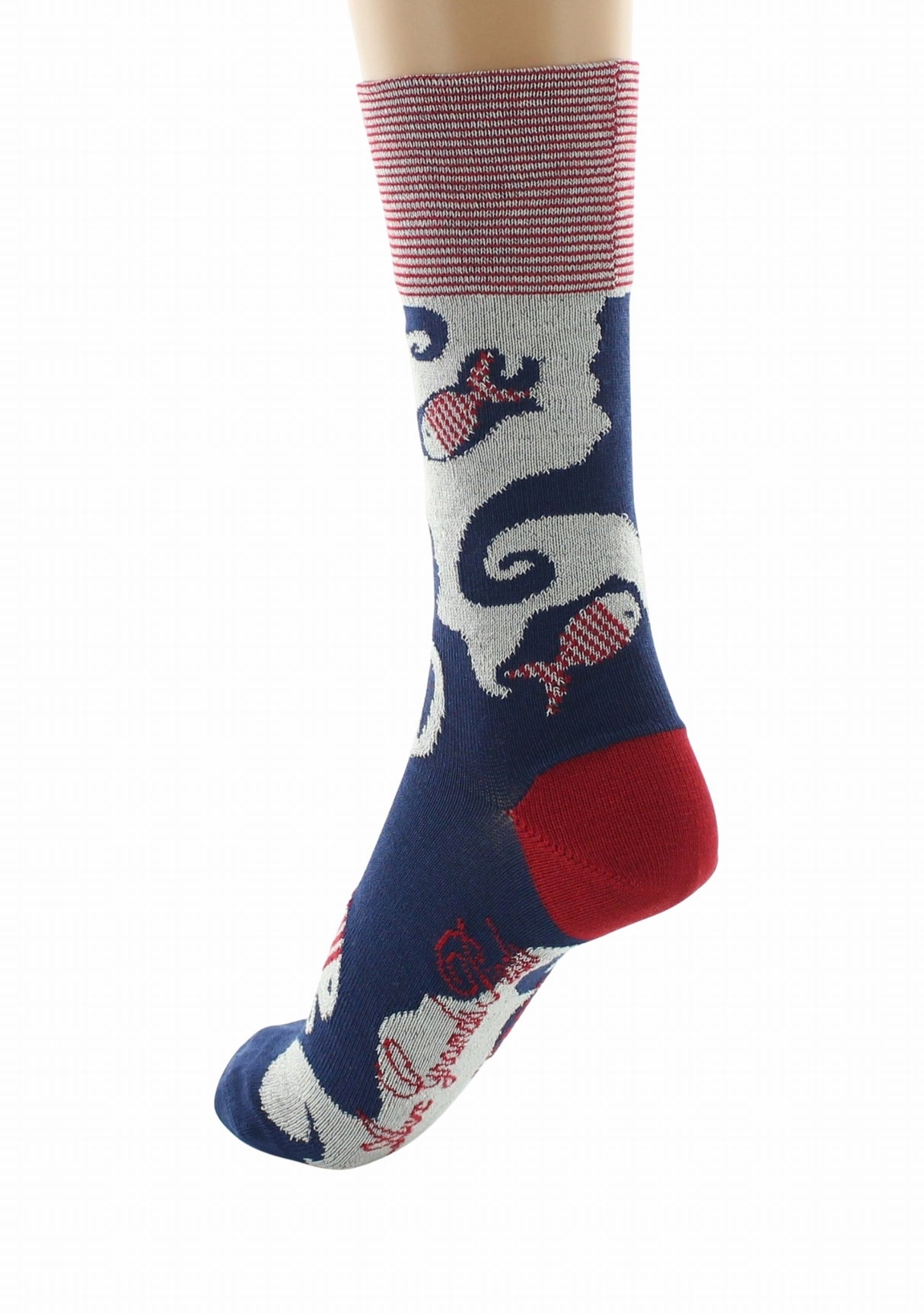 Chaussettes fil d’Écosse femme Berthe Aux Grands Pieds poissons rouges BLEU