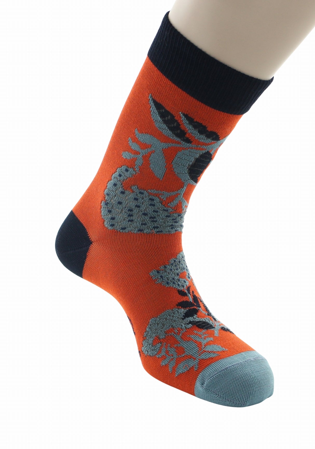 Chaussettes fil d’Écosse homme Berthe Aux Grands Pieds fleurs bleues orange ROUILLE