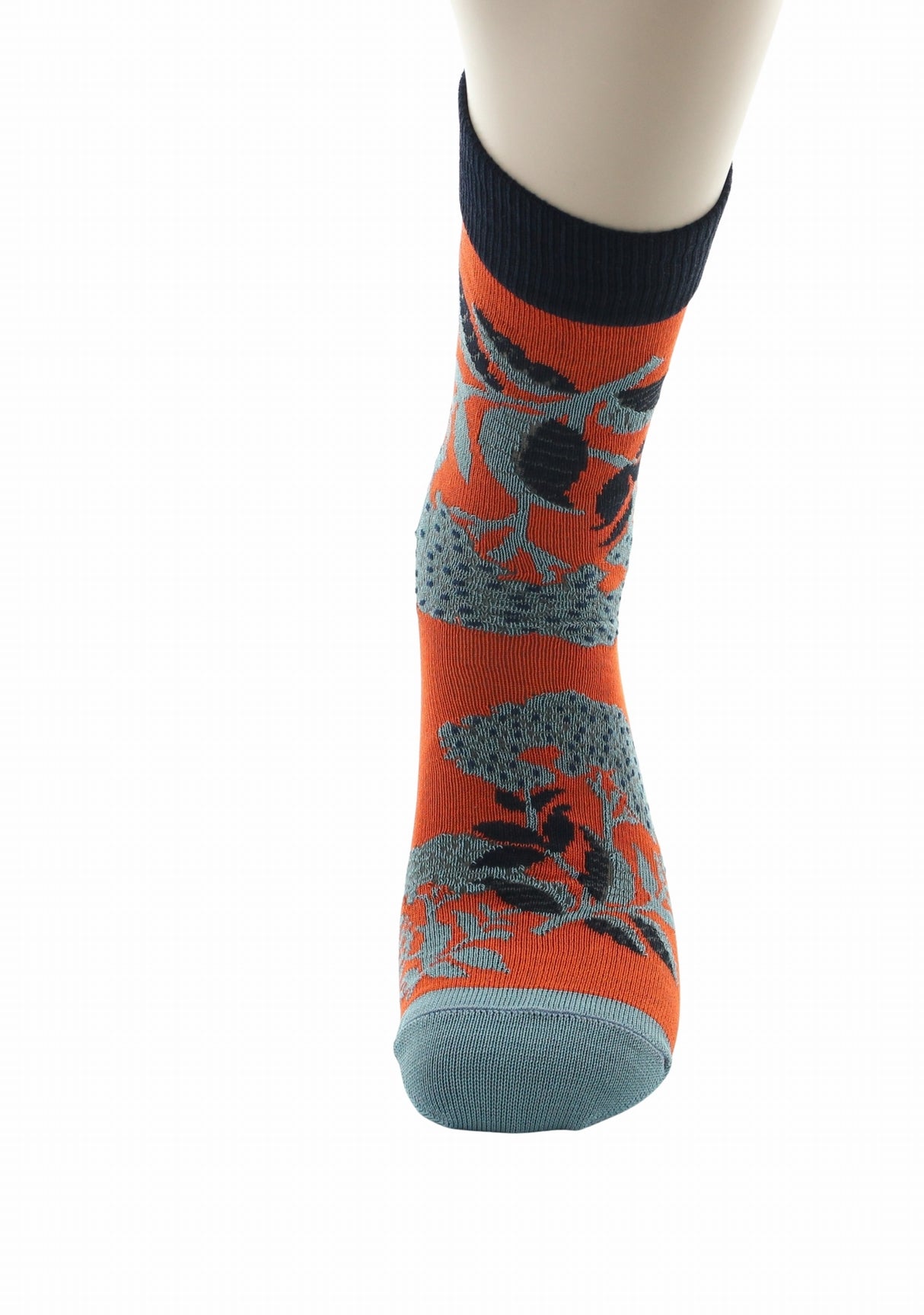 Chaussettes fil d’Écosse homme Berthe Aux Grands Pieds fleurs bleues orange ROUILLE