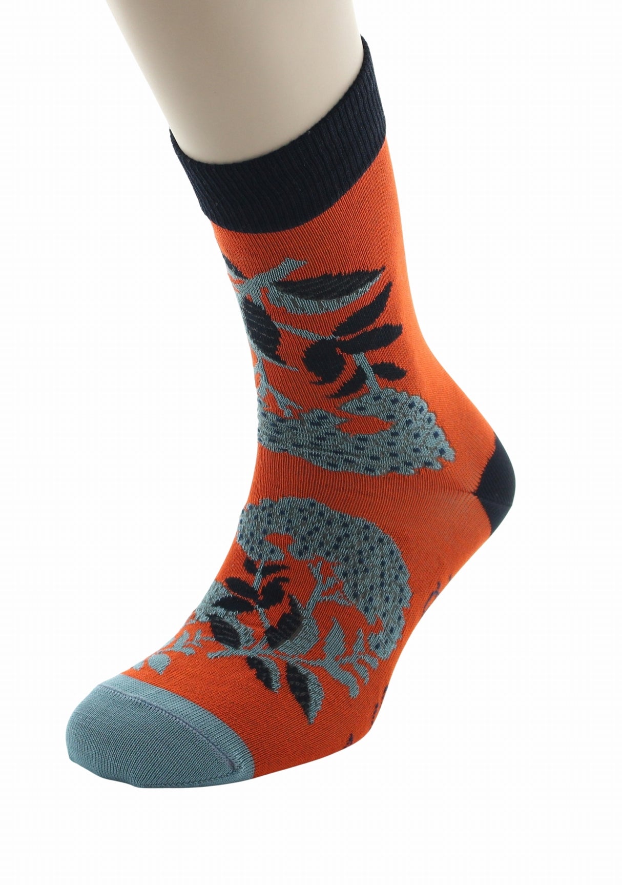 Chaussettes fil d’Écosse homme Berthe Aux Grands Pieds fleurs bleues orange ROUILLE