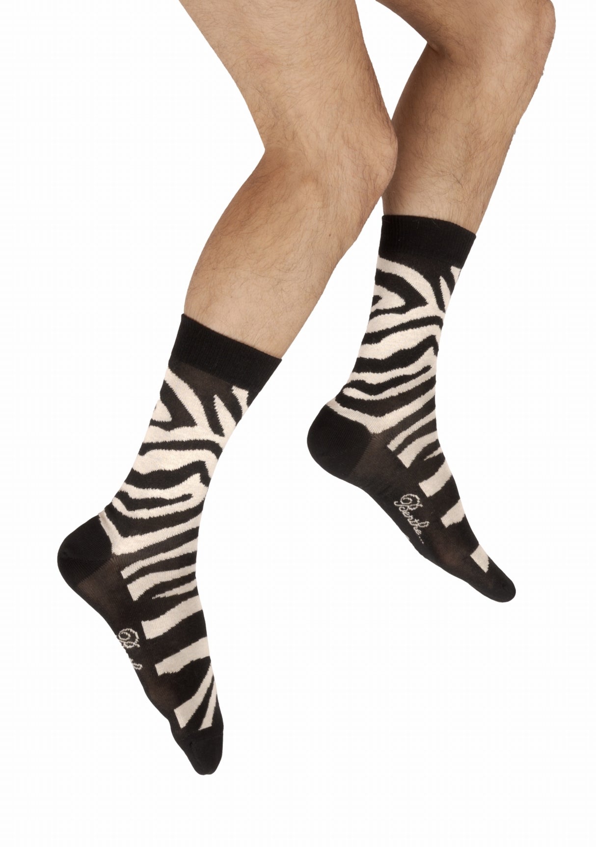 Chaussettes fil d’Écosse homme Berthe Aux Grands Pieds motif zèbre noir NOIR