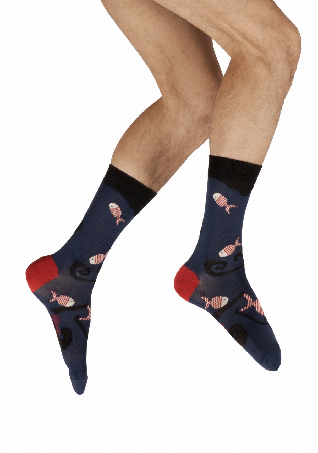 Chaussettes fil d’Écosse homme Berthe Aux Grands Pieds poissons rouges indigo INDIGO