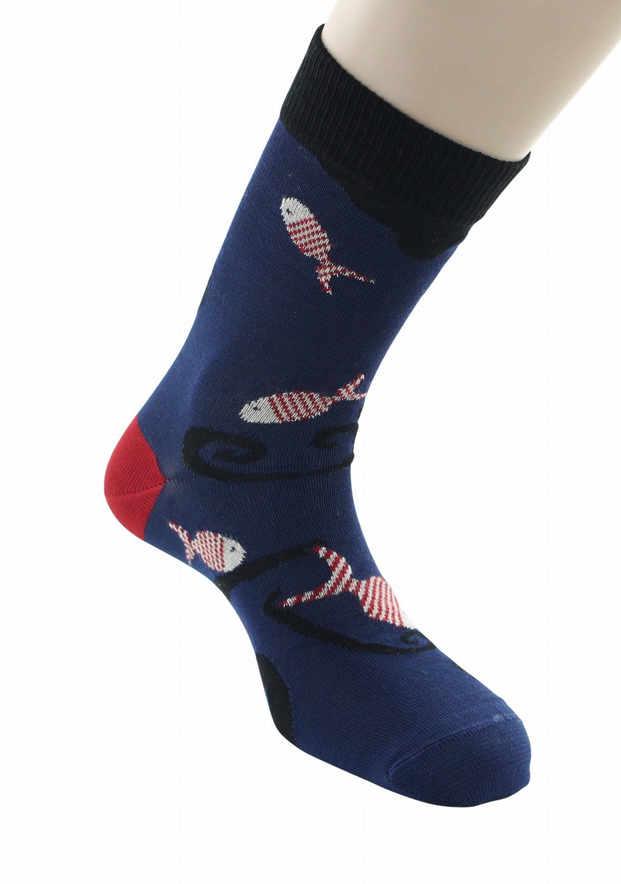Chaussettes fil d’Écosse homme Berthe Aux Grands Pieds poissons rouges indigo INDIGO