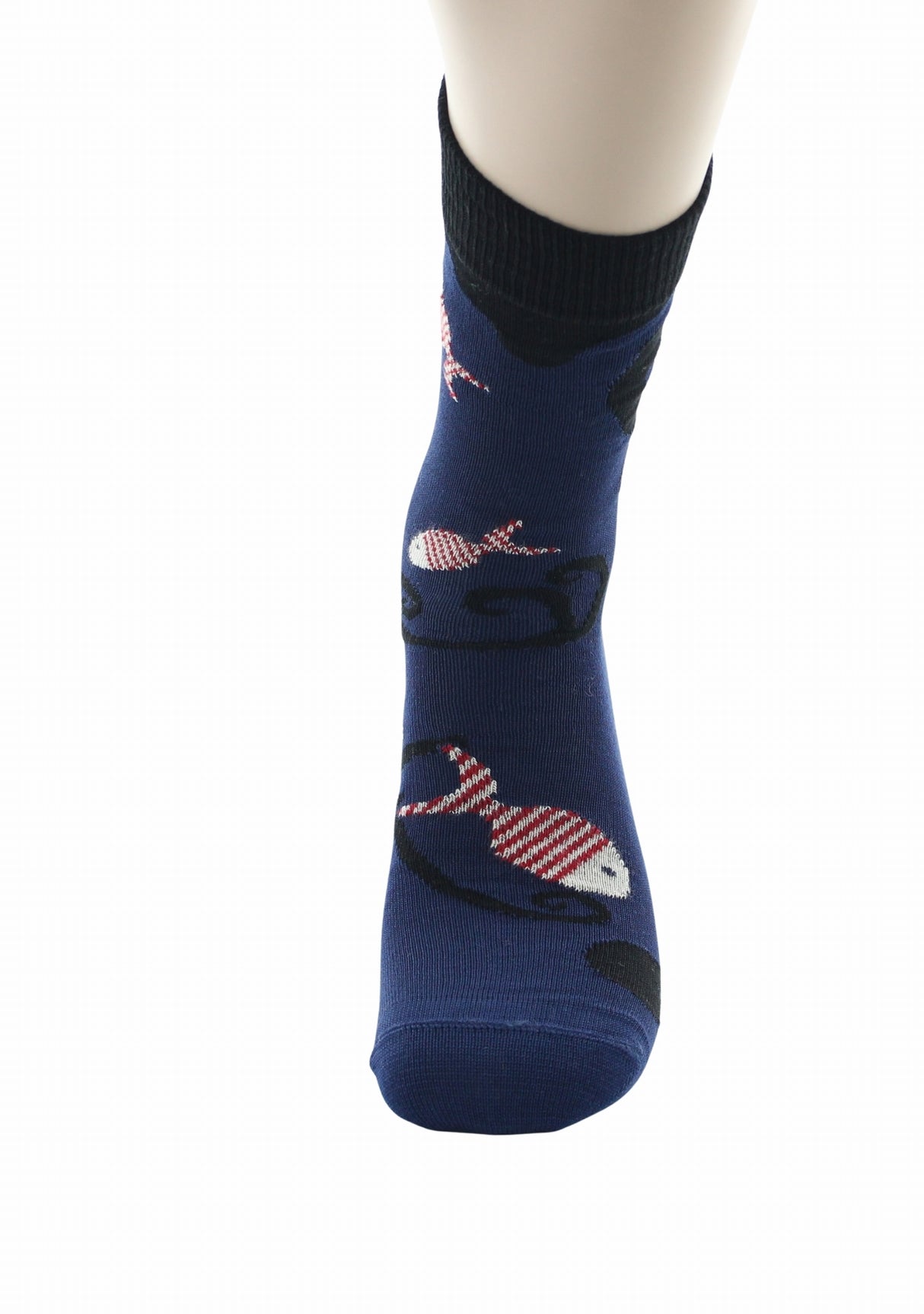 Chaussettes fil d’Écosse homme Berthe Aux Grands Pieds poissons rouges indigo INDIGO
