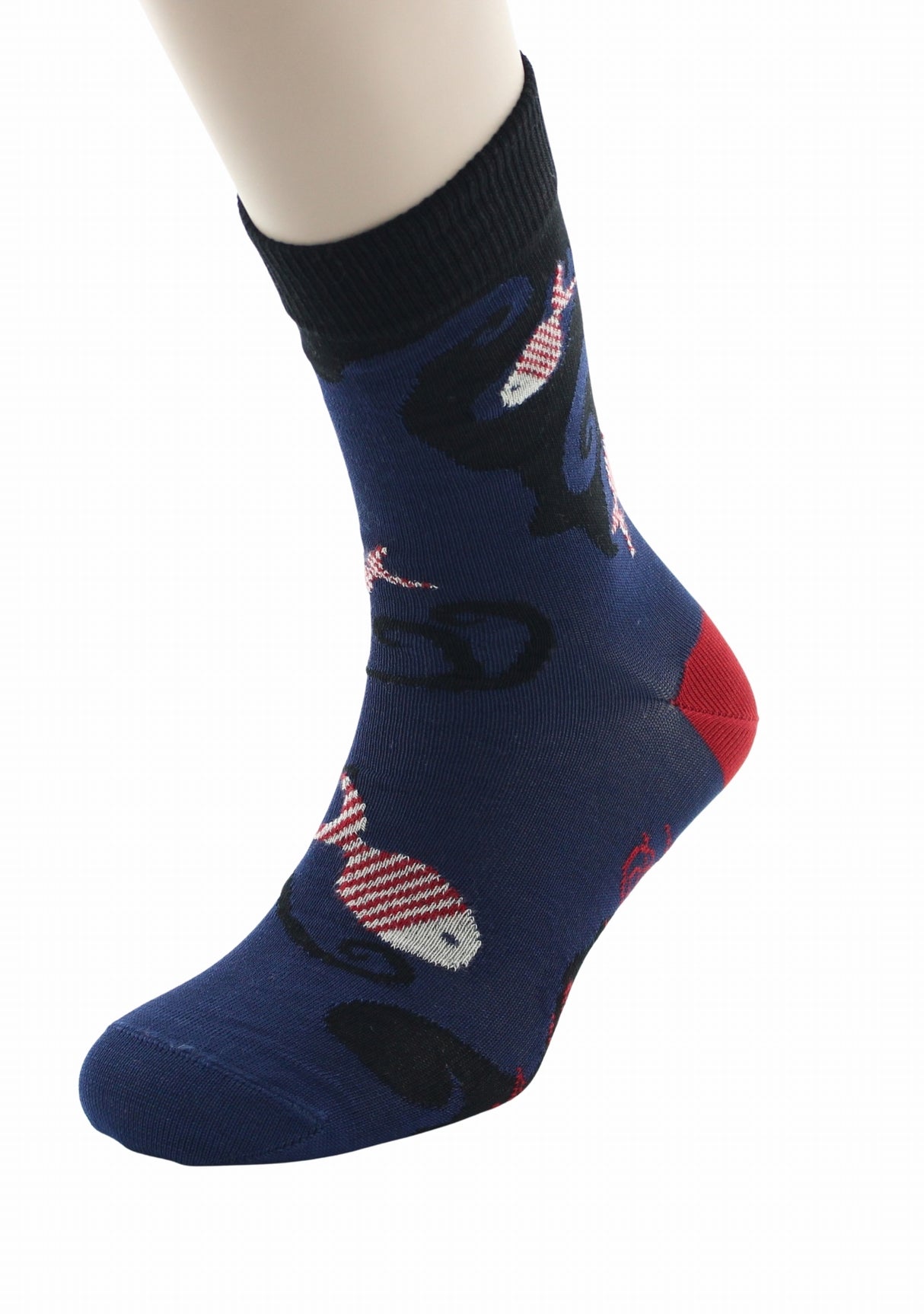 Chaussettes fil d’Écosse homme Berthe Aux Grands Pieds poissons rouges indigo INDIGO