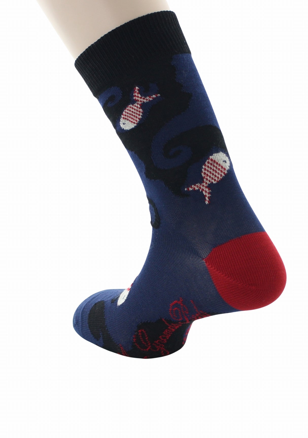 Chaussettes fil d’Écosse homme Berthe Aux Grands Pieds poissons rouges indigo INDIGO