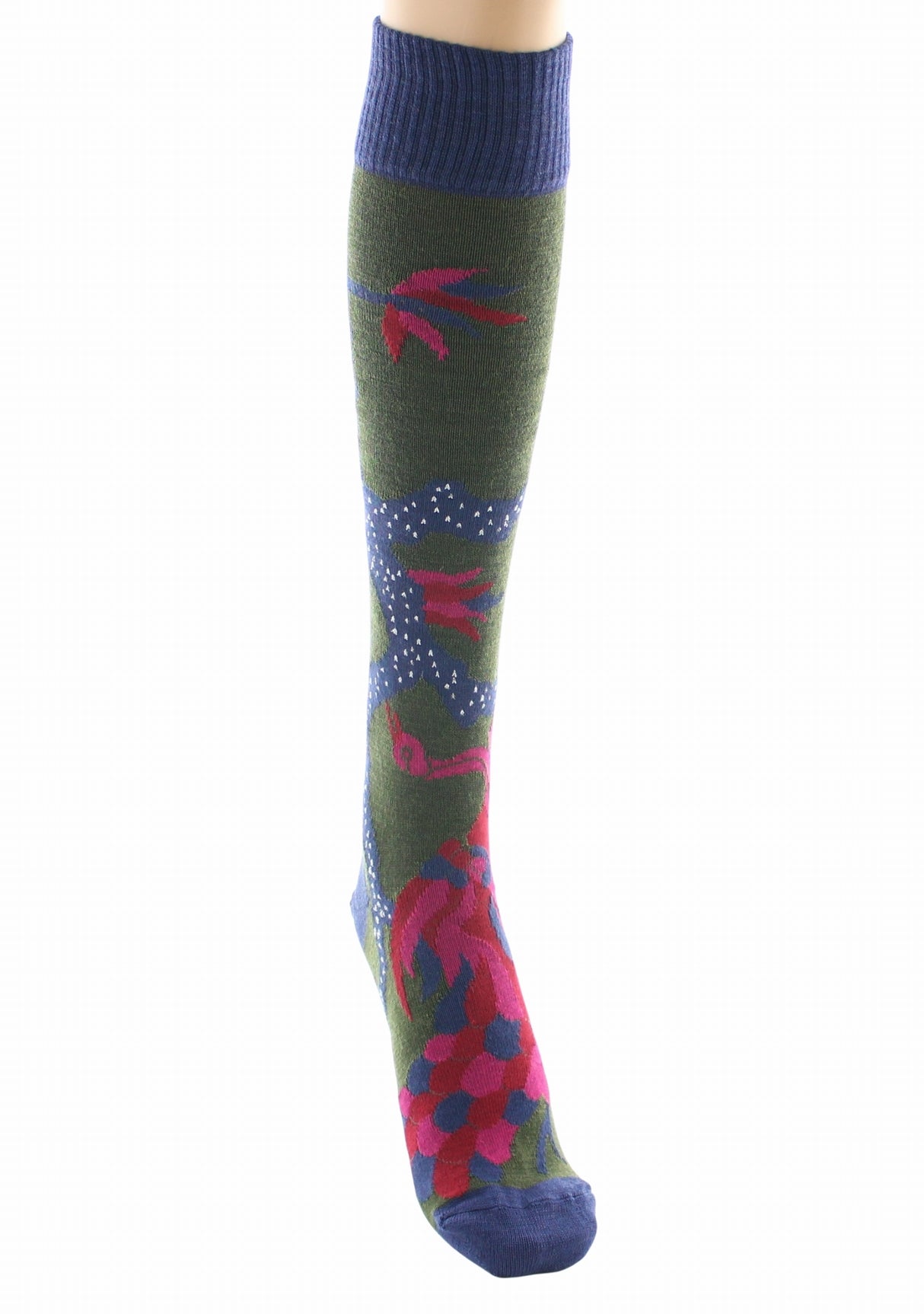 Chaussettes hautes femme laine peignée Berthe Le Paon KAKI