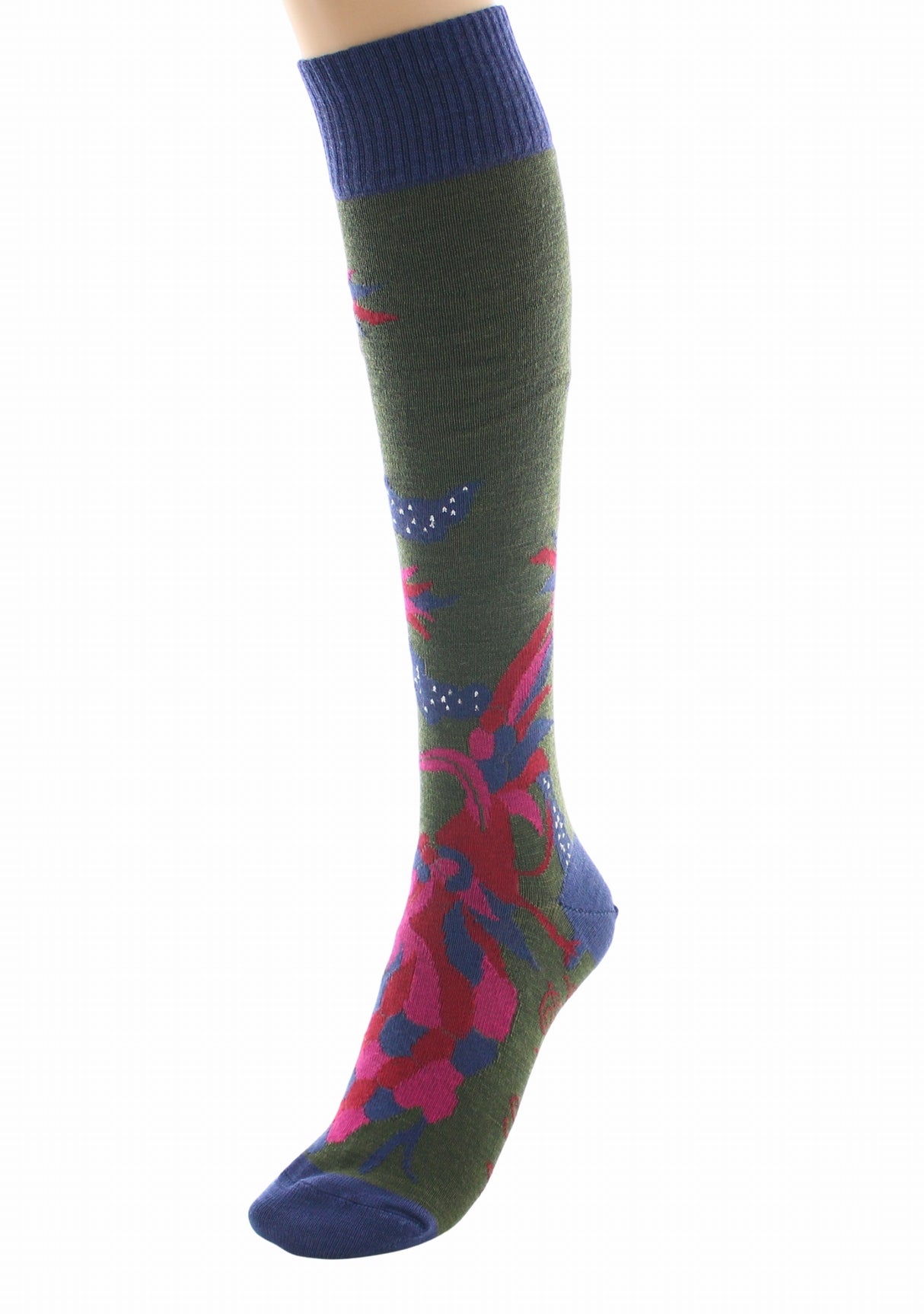 Chaussettes hautes femme laine peignée Berthe Le Paon KAKI