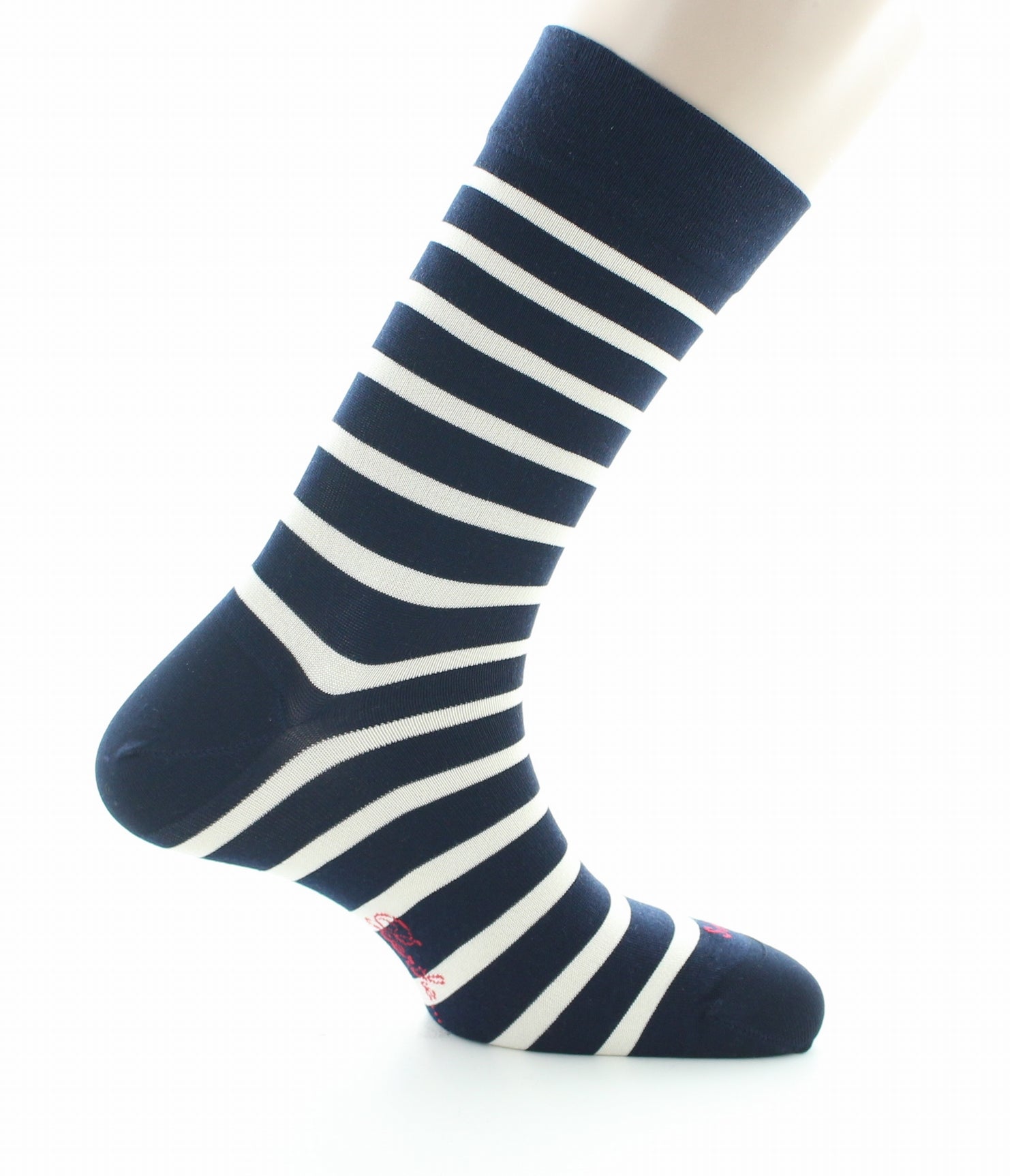 Chaussettes homme en soie marinière bleu écru MARINE RAYE ECRU