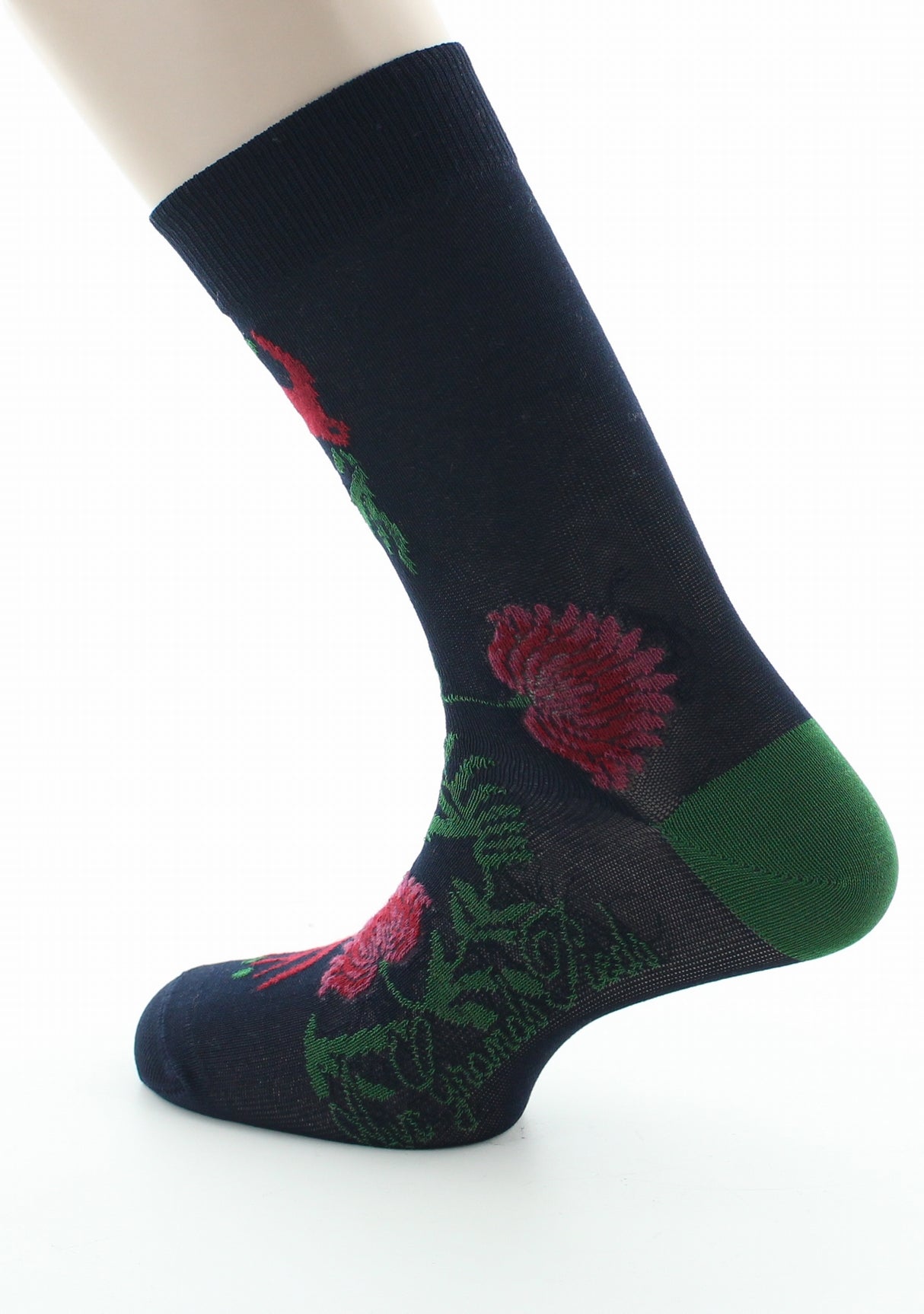 Chaussettes homme fil d'Ecosse Fleurs et Feuilles MARINE
