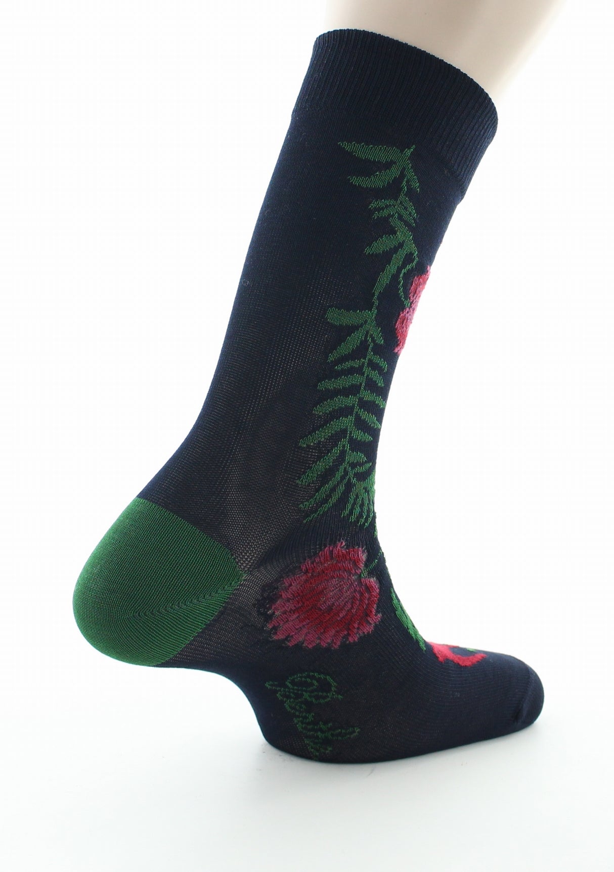 Chaussettes homme fil d'Ecosse Fleurs et Feuilles MARINE