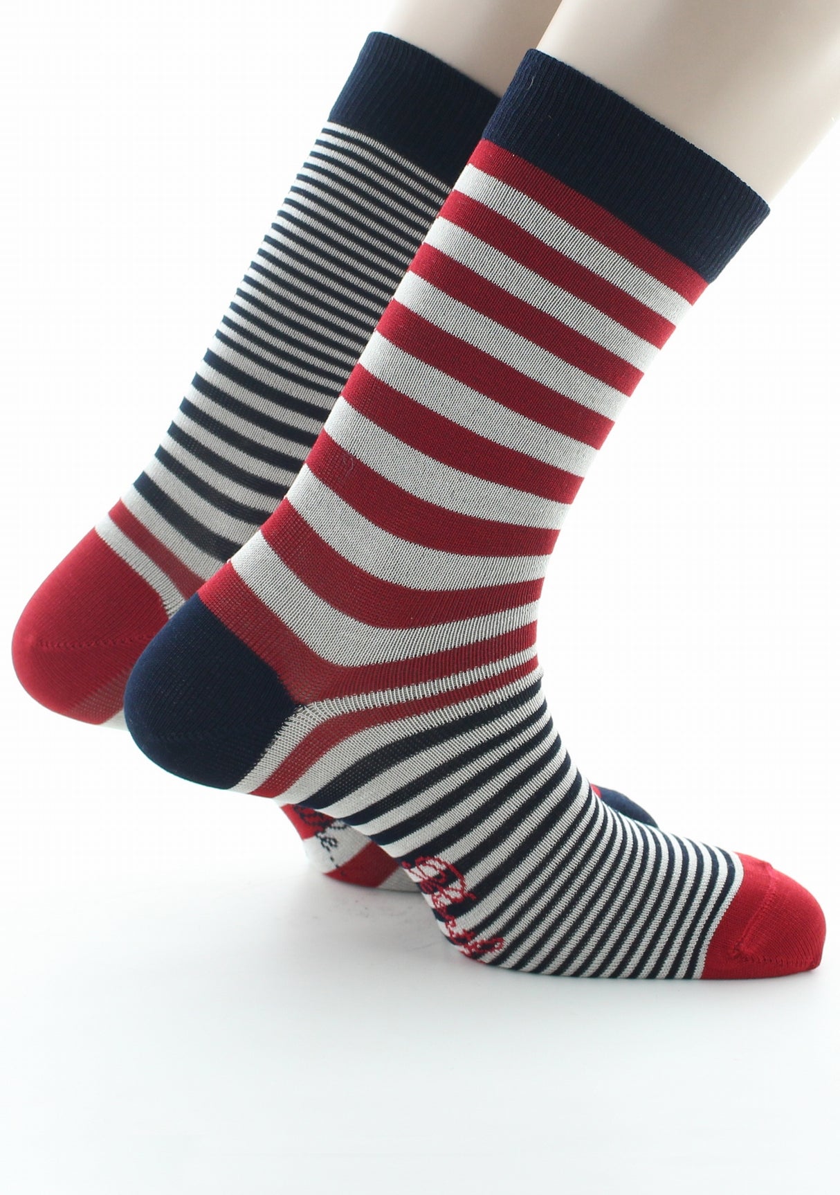 Chaussettes homme fil d'Ecosse rayures rouge et écru MARINE
