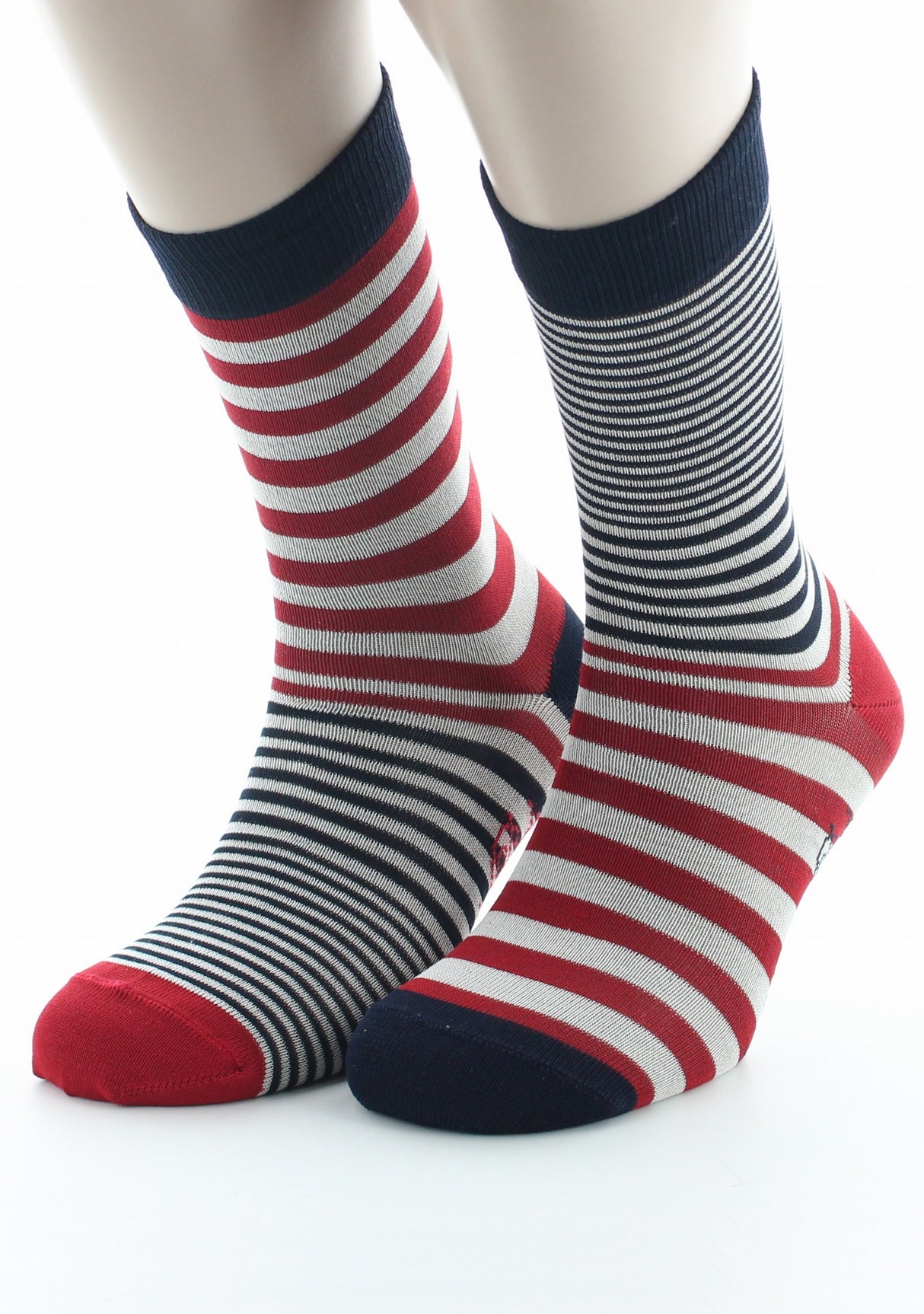 Chaussettes homme fil d'Ecosse rayures rouge et écru MARINE