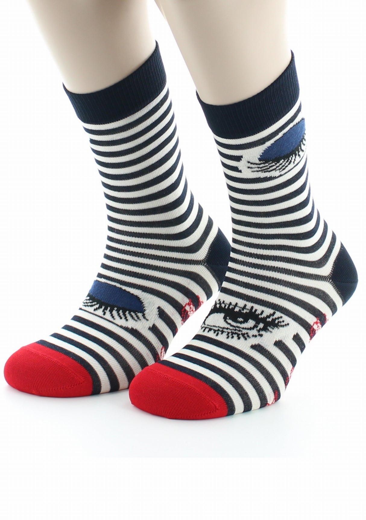 Chaussettes homme Oeil et Rayures fabriquées en France ROUGE/MARINE/ECRU