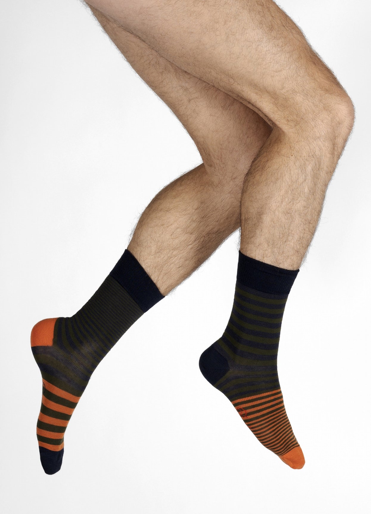 Men's Socks Asymmetrical Stripes Khaki and Navy - Main Image
