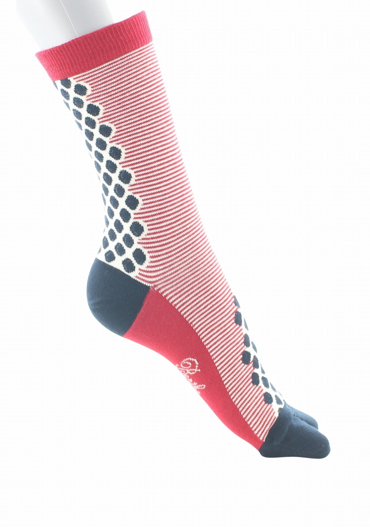 Chaussettes Tabi mixtes Pois/Rayures - Berthe Aux Grands Pieds ROUGE