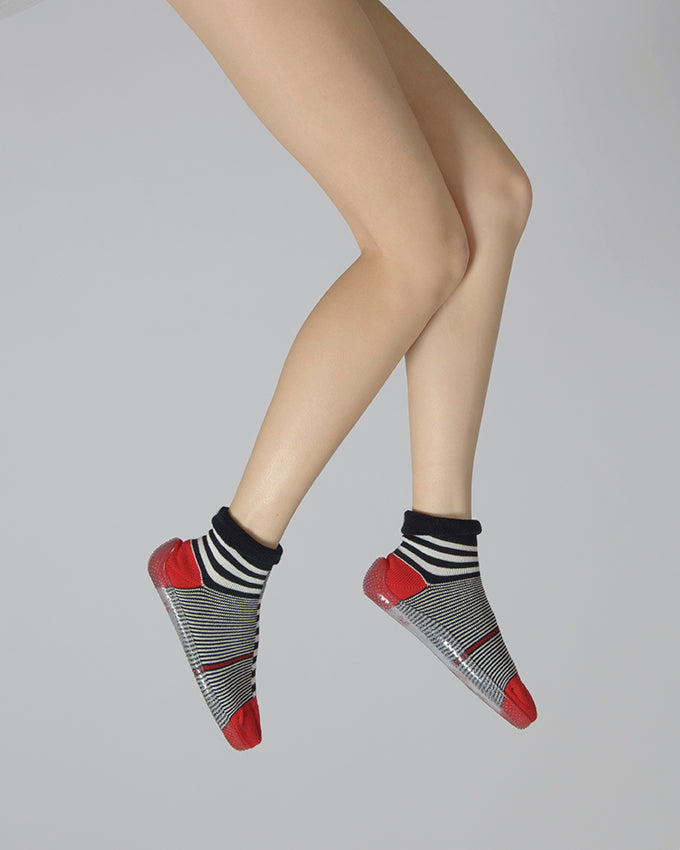 Chausson chaussette mixte Rayures asymetriques marine/ivoire MARINE-ECRU