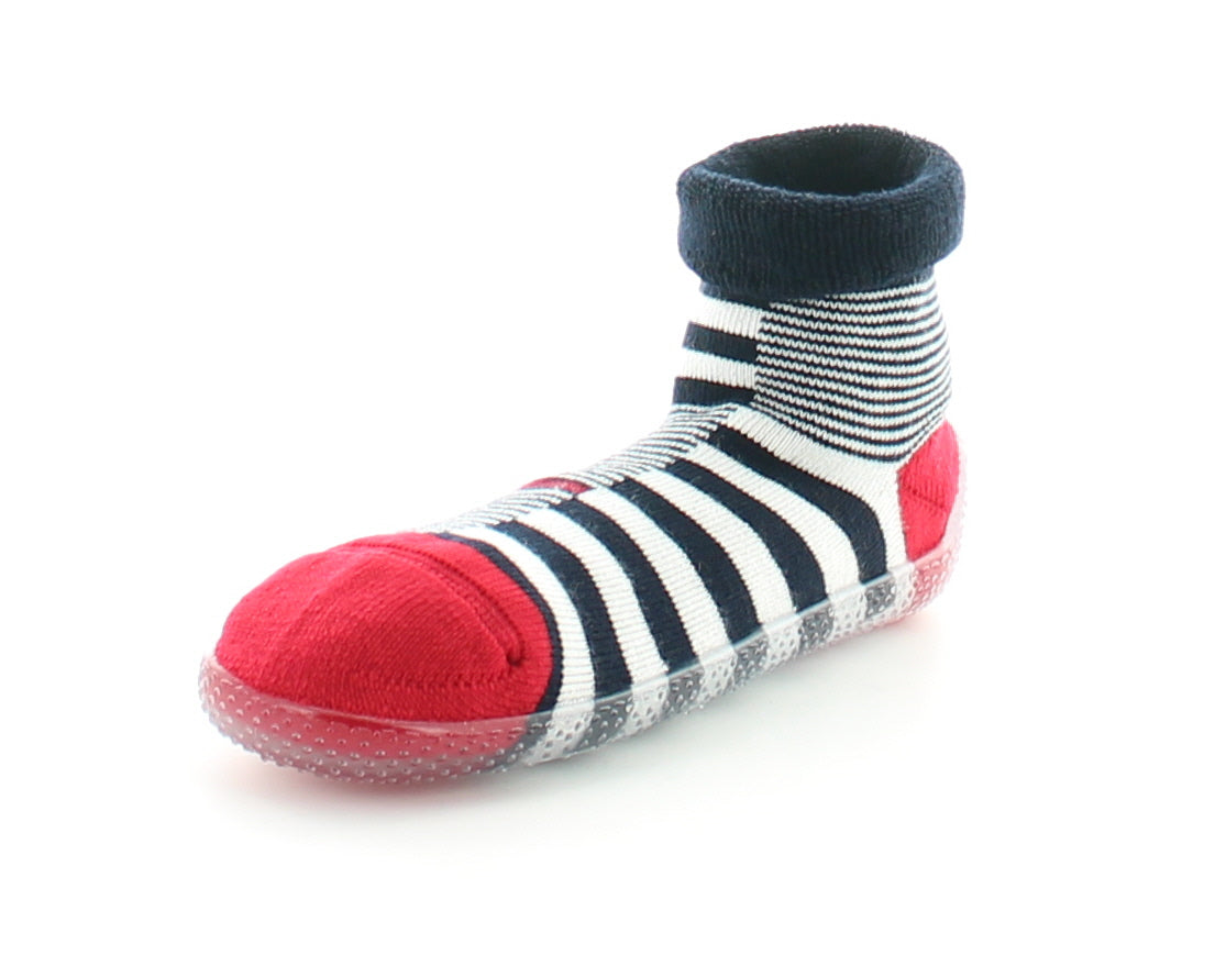 Chausson chaussette mixte Rayures asymetriques marine/ivoire MARINE-ECRU