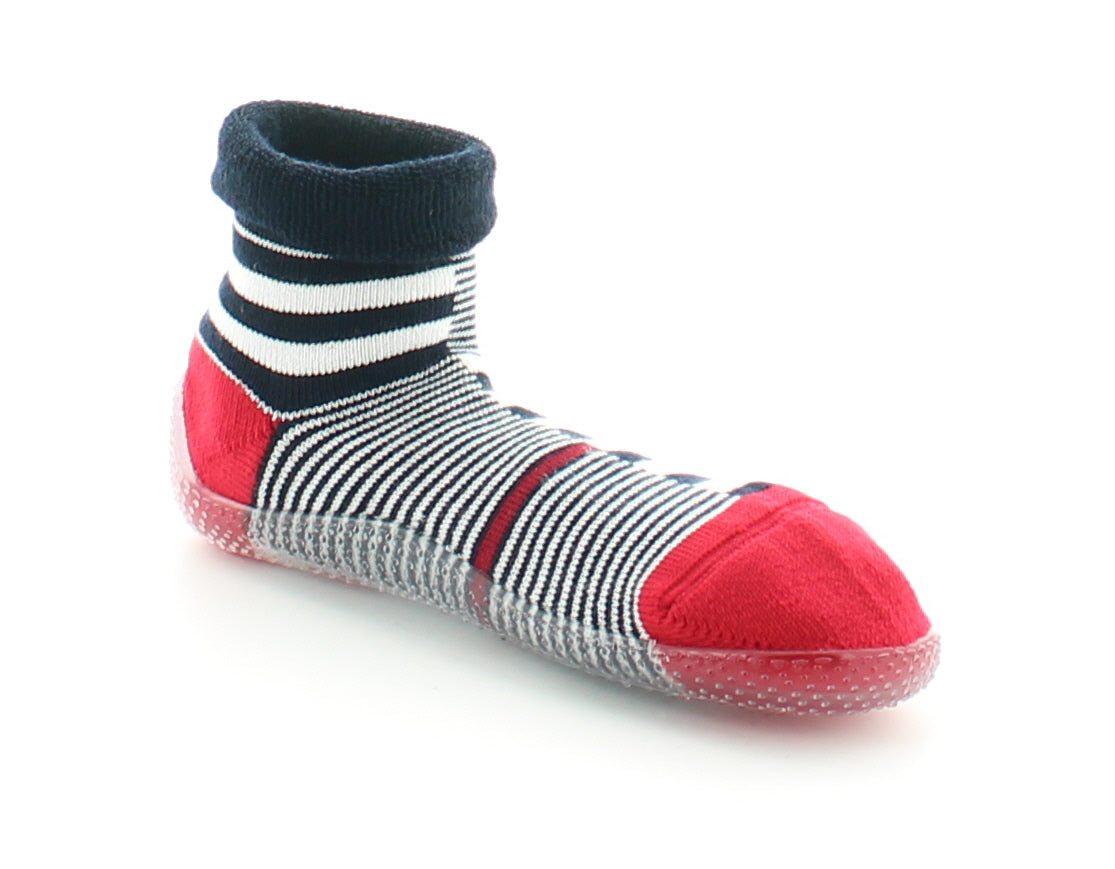 Chausson chaussette mixte Rayures asymetriques marine/ivoire MARINE-ECRU