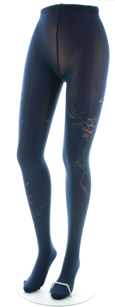 Collants 40D Arbre marine en Maille Dévorée ton sur ton BLEU MARINE