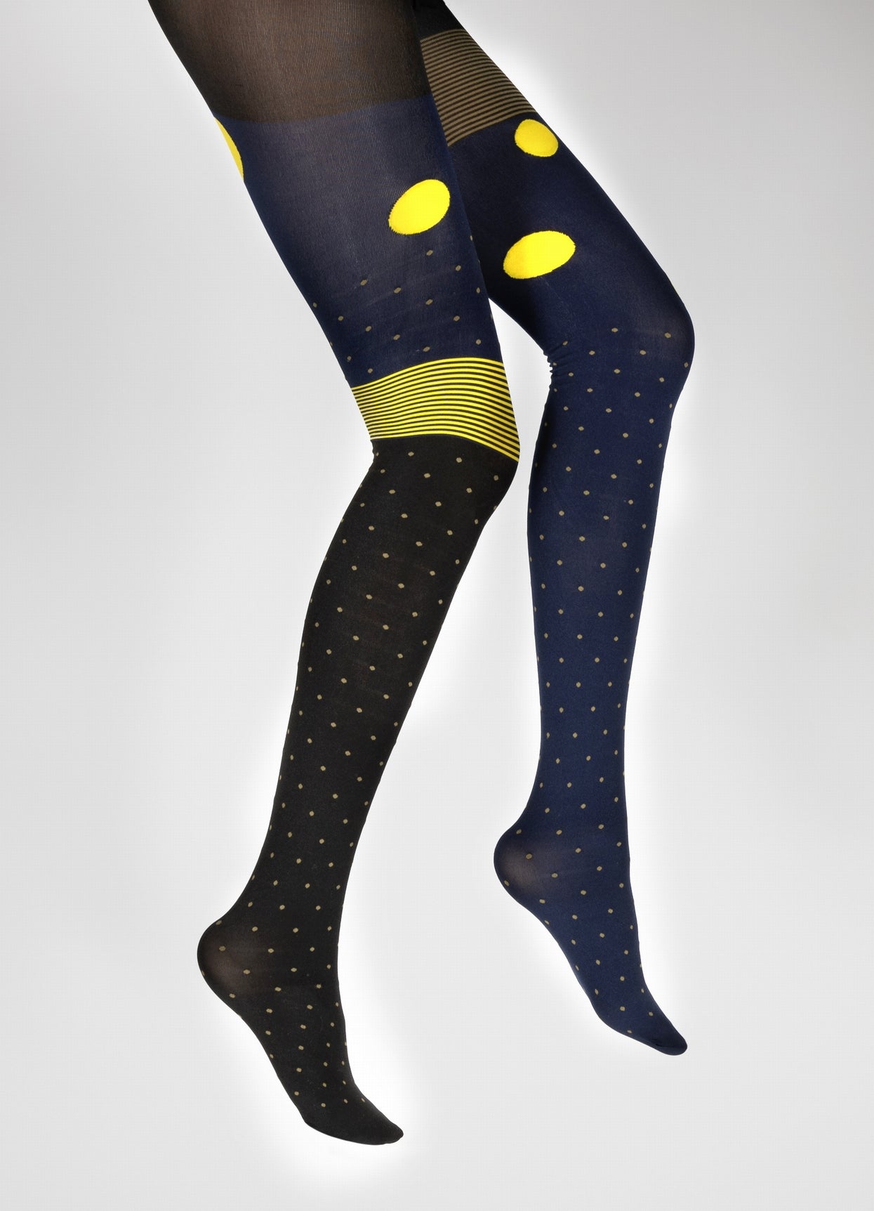 Collants 60D Pois Asymétriques marine et jaune MARINE/JAUNE