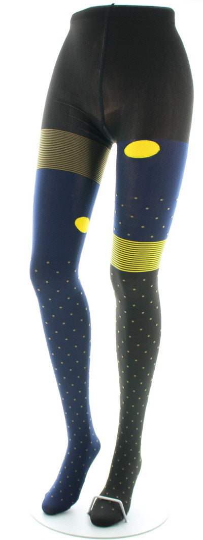 Collants 60D Pois Asymétriques marine et jaune MARINE/JAUNE