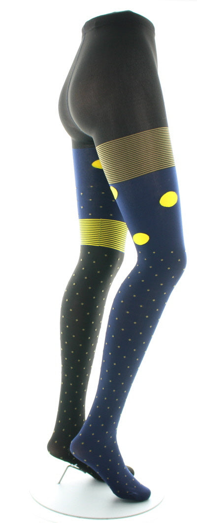 Collants 60D Pois Asymétriques marine et jaune MARINE/JAUNE
