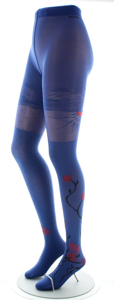 Collants agapanthes rouge fond bleu BLEU