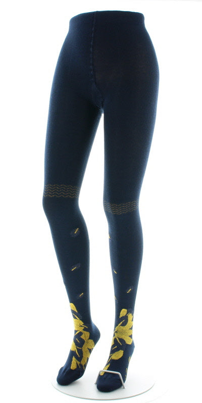 Collants coton femme feuilles d'or MARINE