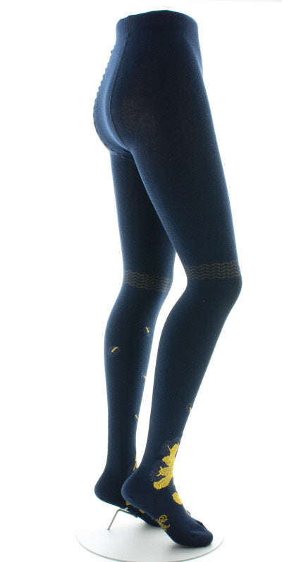 Collants coton femme feuilles d'or MARINE